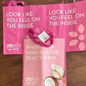 3 Rite Aid pink reusable shopping bags